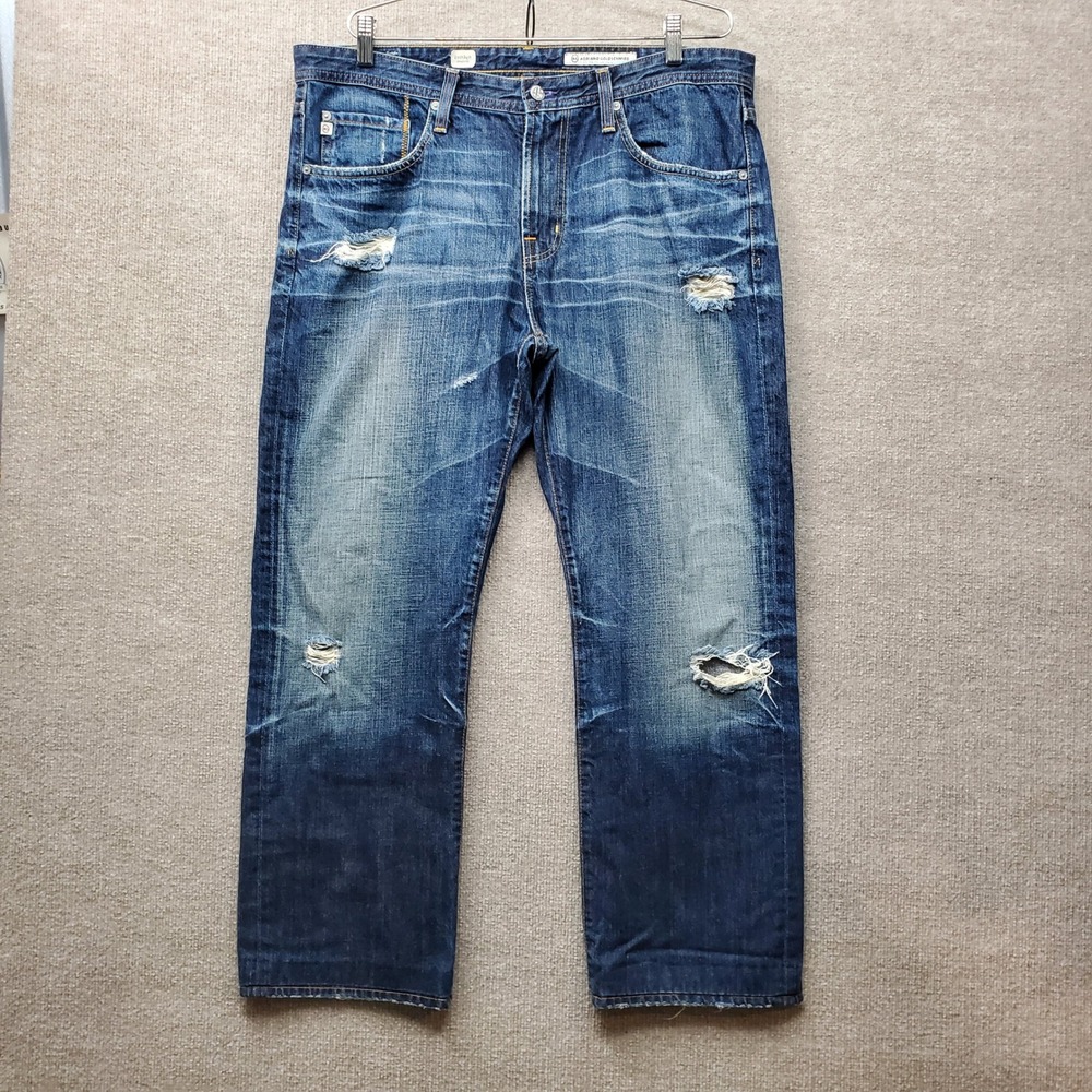 AG Adriano Goldschmied Protege Straight Leg Jeans Blue Distressed 36 1049GUI-07Y